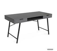 AKORD Bureau Informatique Arden Industriel Graphite 120 Cm | Bureau avec 2 Tiroirs, 1 Étagère, Bureau de Travail avec Pieds Noirs Stables
