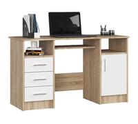 Akord Bureau informatique avec caisson - Blanc et chêne sonoma