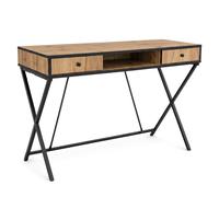 AKORD Bureau Informatique CROSSLINE Industriel Chêne Craft 120 Cm | Bureau avec 2 Tiroirs, 1 Étagère, Bureau de Travail avec Pieds Noirs Stables
