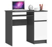 AKORD Bureau Informatique d'ordinateur Piksel | Tablette Clavier | Droit | Desk | 1 Tiroir et 1 Compartiment avec Porte | Table d’étude | L90 x H77 x P50 cm | Gris Graphite/Blanc
