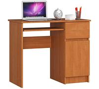 AKORD Bureau Informatique d'ordinateur Piksel | Tablette Clavier | Droit | Desk | 1 Tiroir et 1 Compartiment avec Porte | Table d’étude | L90 x H77 x P50 cm | Aulne