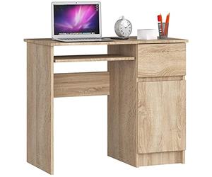 AKORD Bureau Informatique d'ordinateur Piksel | Tablette Clavier | Droit | Desk | 1 Tiroir et 1 Compartiment avec Porte | Table d’étude | L90 x H77 x P50 cm | Chêne de Sonoma
