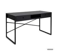 AKORD Bureau Informatique ELONIS Industriel Noir 123 Cm | Bureau avec 2 Tiroirs, 1 Étagère, Bureau de Travail avec Pieds Noirs Stables