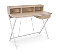 AKORD Bureau Informatique Flexo Industriel Chêne Sonoma 100 Cm | Bureau avec 1 Tiroir, 1 Étagère, Bureau de Travail avec Pieds Noirs Stables