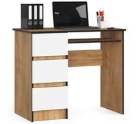 AKORD Bureau Ordinateur A-6 avec Tablette Clavier | L90 x H77 x P50 cm 30 kg | 3 Tiroirs | Petit Bureau de Chambre PC Desk Table Enfant | Chêne Artisanal/Blanc