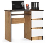 AKORD Bureau Ordinateur A-6 avec Tablette Clavier | L90 x H77 x P50 cm 30 kg | 3 Tiroirs | Petit Bureau de Chambre PC Desk Table | Chêne Artisanal/Blanc