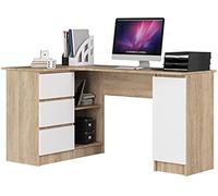 AKORD Bureau Ordinateur D`Angle B-20 | L155 x H77 x P85 60 kg | 3 Tiroirs 2 Étagères Étagère avec Porte | Grand Bureau de Chambre PC Desk Table