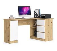 AKORD Bureau Ordinateur D`Angle B-20 | L155 x H77 x P85 60 kg | 3 Tiroirs 2 Étagères Étagère avec Porte | Grand Bureau de Chambre PC Desk Table | Chêne Artisanal