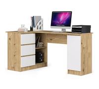AKORD Bureau Ordinateur D`Angle B-20 | L155 x H77 x P85 60 kg | 3 Tiroirs 2 Étagères Étagère avec Porte | Grand Bureau de Chambre PC Desk Table | Chêne Artisanal