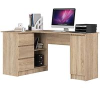 AKORD Bureau Ordinateur D`Angle B-20 | L155 x H77 x P85 60 kg | 3 Tiroirs 2 Étagères Étagère avec Porte | Grand Bureau de Chambre PC Desk Table