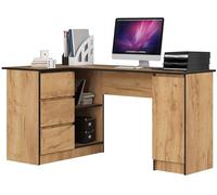 AKORD Bureau Ordinateur D`Angle B-20 | L155 x H77 x P85 60 kg | 3 Tiroirs 2 Étagères Étagère avec Porte | Grand Bureau de Chambre PC Desk Table