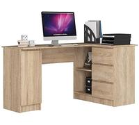 AKORD Bureau Ordinateur D`Angle B-20 | L155 x H77 x P85 60 kg |3 Tiroirs 2 Étagères Étagère Porte | Grand Bureau de Chambre PC Desk Table