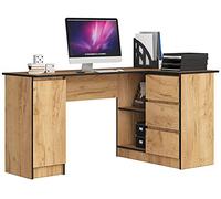 AKORD Bureau Ordinateur D`Angle B-20 | L155 x H77 x P85 60 kg |3 Tiroirs 2 Étagères Étagère Porte | Grand Bureau de Chambre PC Desk Table