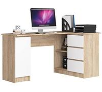 AKORD Bureau Ordinateur D`Angle B-20 | L155 x H77 x P85 60 kg |3 Tiroirs 2 Étagères Étagère Porte | Grand Bureau de Chambre PC Desk Table