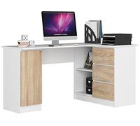 AKORD Bureau Ordinateur D`Angle B-20 | L155 x H77 x P85 60 kg |3 Tiroirs 2 Étagères Étagère Porte | Grand Bureau de Chambre PC Desk Table