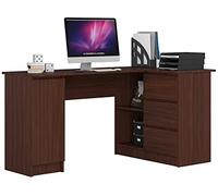AKORD Bureau Ordinateur D`Angle B-20 | L155 x H77 x P85 60 kg |3 Tiroirs 2 Étagères Étagère Porte | Grand Bureau de Chambre PC Desk Table