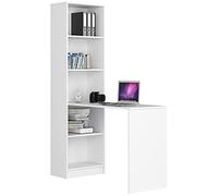 AKORD Bureau Ordinateur Intelligent | L125 x H180 x P50 cm 37 kg | 2 en 1 Bibliothèque Petit Bureau 5 Étagères | Étagère Bureau de Chambre Rangement PC Desk Table
