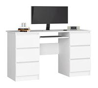 AKORD Bureau Ordinateur PC A11 avec Tablette Clavier | L135 x H77 x P50 cm 60 kg | 6 Tiroirs | Grand Bureau de Chambre PC Desk Table, Moderne