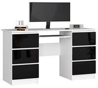 AKORD Bureau Ordinateur PC A11 avec Tablette Clavier | L135 x H77 x P50 cm 60 kg | 6 Tiroirs | Grand Bureau de Chambre PC Desk Table