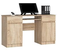 AKORD Bureau Ordinateur PC A5 avec Étagère Clavier | L135 x H77 x P50 cm 58 kg | 2 Tiroirs et 2 Étagères de Porte | Bureau de Chambre PC Desk Table