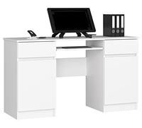 AKORD Bureau Ordinateur PC A5 avec Étagère Clavier | L135 x H77 x P50 cm 58 kg | 2 Tiroirs et 2 Étagères de Porte | Bureau de Chambre PC Desk Table