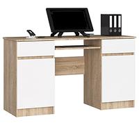 AKORD Bureau Ordinateur PC A5 avec Étagère Clavier | L135 x H77 x P50 cm 58 kg | 2 Tiroirs et 2 Étagères de Porte | Bureau de Chambre PC Desk Table