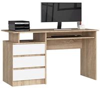 AKORD Bureau Ordinateur PC CLP 135 avec Étagère Clavier | L135 x H77 x P60 cm 45 kg | 3 Tiroirs 1 Étagère | Bureau de Chambre PC Desk Table