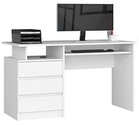 AKORD Bureau Ordinateur PC CLP 135 avec Étagère Clavier | L135 x H77 x P60 cm 45 kg | 3 Tiroirs 1 Étagère | Bureau de Chambre PC Desk Table