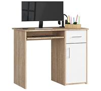 AKORD Bureau Ordinateur PC PIN avec Tablette Clavier | L90 x H74 x P50 cm 29 kg | Bureau avec 1 Tiroir 1 Casier de Rangement | Simple PC Desk Étagère