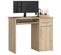 AKORD Bureau Ordinateur PC PIN avec Tablette Clavier | L90 x H74 x P50 cm 29 kg | Bureau avec 1 Tiroir 1 Casier de Rangement | Simple PC Desk Étagère