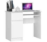 AKORD Bureau Ordinateur Piksel avec Tablette Coulissante Clavier | Simple avec Rangement | 1 Tiroir et 1 Compartiment avec Porte | Desk | Table d’Ordinateur | L90 x H77 x P50 cm | Blanche