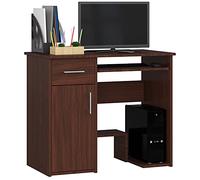 AKORD Bureau PC Jay avec Clavier et étagère PC | Meuble Ordinateur | 1 Tiroir, 1 étagère avec Porte, Repose-Pieds | L90 x H74 x P50 cm | Simple | Informatique | Desk | Wengé