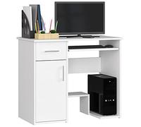 AKORD Bureau PC Jay avec Clavier et étagère PC | Meuble Ordinateur | 1 Tiroir, 1 étagère avec Porte, Repose-Pieds | L90 x H74 x P50 cm | Simple | Informatique | Desk | Blanc