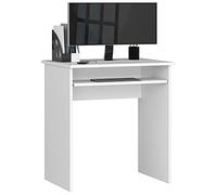 AKORD Bureau Simple PC Star avec étagère pour Clavier | Petit Meuble D'ordinateur | Petit Espace | L68xH74xP51 cm, 20 kg | Blanc