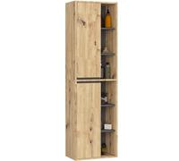 AKORD Colonne Salle de Bain Suspendue VAMI W50 - Meuble Mural 2 Portes, 10 Étagères - Rangement pour Cosmétiques et Serviettes, Fixation Murale - 50x170x30 cm - Chêne Artisan & Gris Graphite