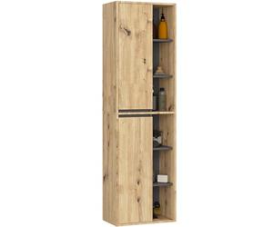 AKORD Colonne Salle de Bain Suspendue VAMI W50 - Meuble Mural 2 Portes, 10 Étagères - Rangement pour Cosmétiques et Serviettes, Fixation Murale - 50x170x30 cm - Chêne Artisan & Gris Graphite