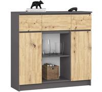 Akord Commode 2 Portes 3 Tiroirs 1 Petite Porte Gris Graphite/Chêne Artisan 101X35X98