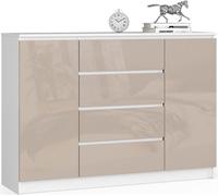 Akord Commode 2 Portes 4 Tiroirs Blanc Cappuccino Brillant 138X40X99