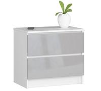 Akord Commode 2 Tiroirs Blanc/Brillance Métallique 60X40X55