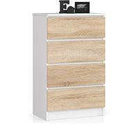 AKORD Commode 4 Tiroirs | 60x99x40 cm | Moderne Commode de Salon | Armoire Latérale Haut Buffet | Vaisselier Salle à Manger Chambre Couloir Salle de Bain Entree | Poids 35 kg | Blanc|Chêne Sonoma