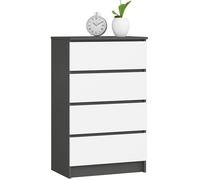 AKORD Commode 4 Tiroirs | 60x99x40 cm | Moderne Commode de Salon | Armoire Latérale Haut Buffet | Vaisselier Salle à Manger Chambre Couloir Salle de Bain Entree | Poids 35 kg | Gris Graphite | Blanc