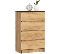 AKORD Commode 4 Tiroirs | 60x99x40 cm | Moderne Commode de Salon | Armoire Latérale Haut Buffet | Vaisselier Salle à Manger Chambre Couloir Salle de Bain Entree | Poids 35 kg | Artisanat Chêne