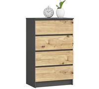 AKORD Commode 4 Tiroirs | 60x99x40 cm | Moderne Commode de Salon | Armoire Latérale Haut Buffet | Vaisselier Salle à Manger Chambre Couloir | Poids 35 kg | Gris Graphite | Chêne Artisanal