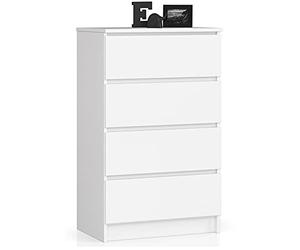 AKORD Commode 4 Tiroirs | 60x99x40 cm | Moderne Commode de Salon | Armoire Latérale Haut Buffet | Vaisselier Salle à Manger Chambre Couloir Salle de Bain Entree | Poids 35 kg | Blanche