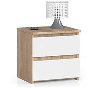 AKORD | Commode à 2 tiroirs - Armoire multi-usages - Bureau d'angle - Pour la maison - Montage facile - 40 x 40 x 35 cm - Chêne Sonoma et façade blanche