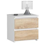 AKORD | Commode à 2 tiroirs - Armoire multi-usages - Bureau d'angle - Pour la maison - Montage facile - 40 x 40 x 35 cm - Blanc et façade en chêne Sonoma