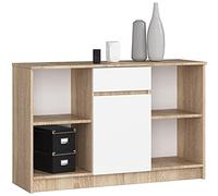 AKORD Commode B-17 120 cm 1 Porte et Un tiroir pour Le Salon| Chambre | Salon Armoire Design Fonctionnel Elégant Panneau Stratifié 16mm | Couleur Sonoma/Biala