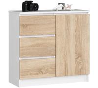 Akord Commode buffet 1 porte 3 tiroirs - Blanc chêne sonoma