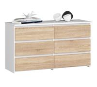 AKORD Commode CL-100 avec 6 Tiroirs | pour Salon, Chambre à Coucher, Armoire de Salon | Moderne | Panneau en stratifié de 16 mm | Meuble de Rangement | 35x100x57 cm | Blanc + Façade Chêne Sonoma