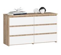 AKORD Commode CL-100 avec 6 Tiroirs | pour Salon, Chambre à Coucher, Armoire de Salon | Moderne | Panneau en stratifié de 16 mm | Meuble de Rangement | 35x100x57 cm | Chêne Sonoma + Façade Blanc